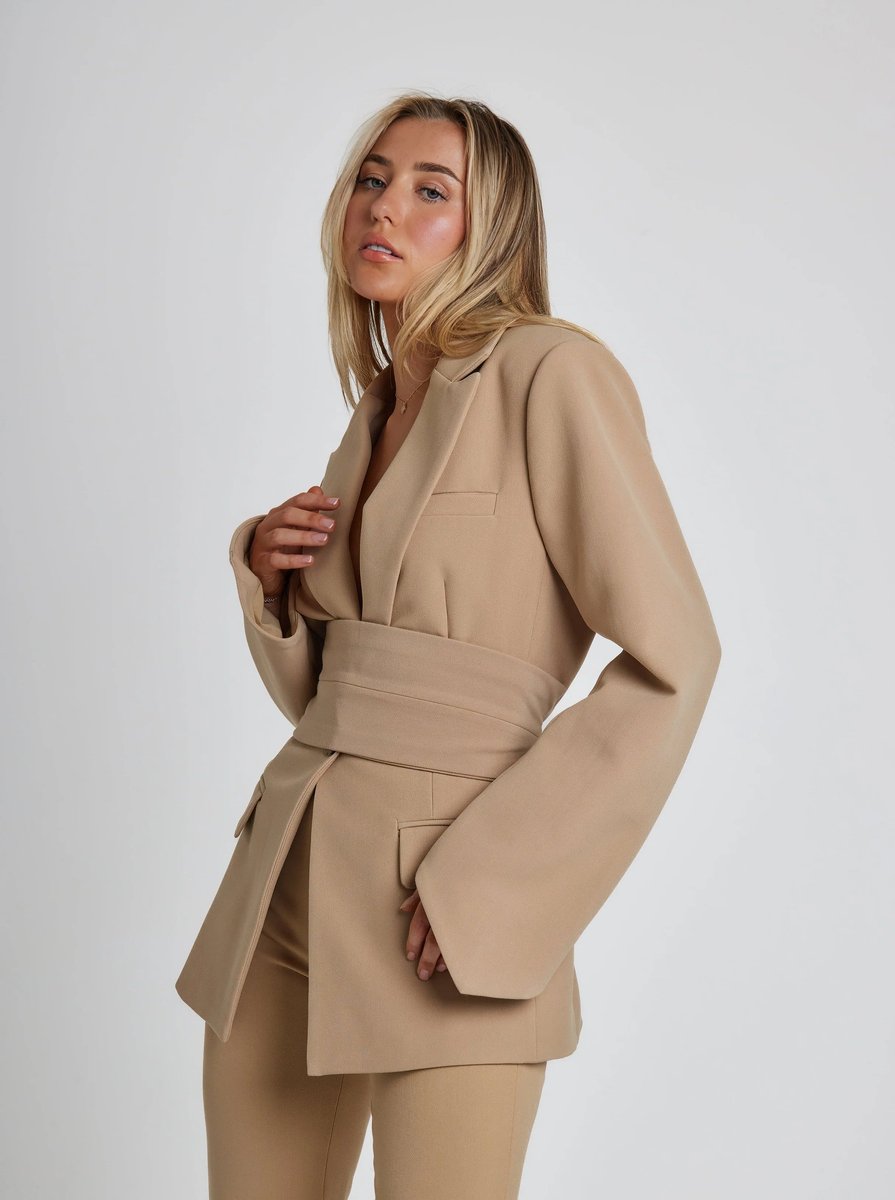 Women's Belted Tailored Open-Front Blazer