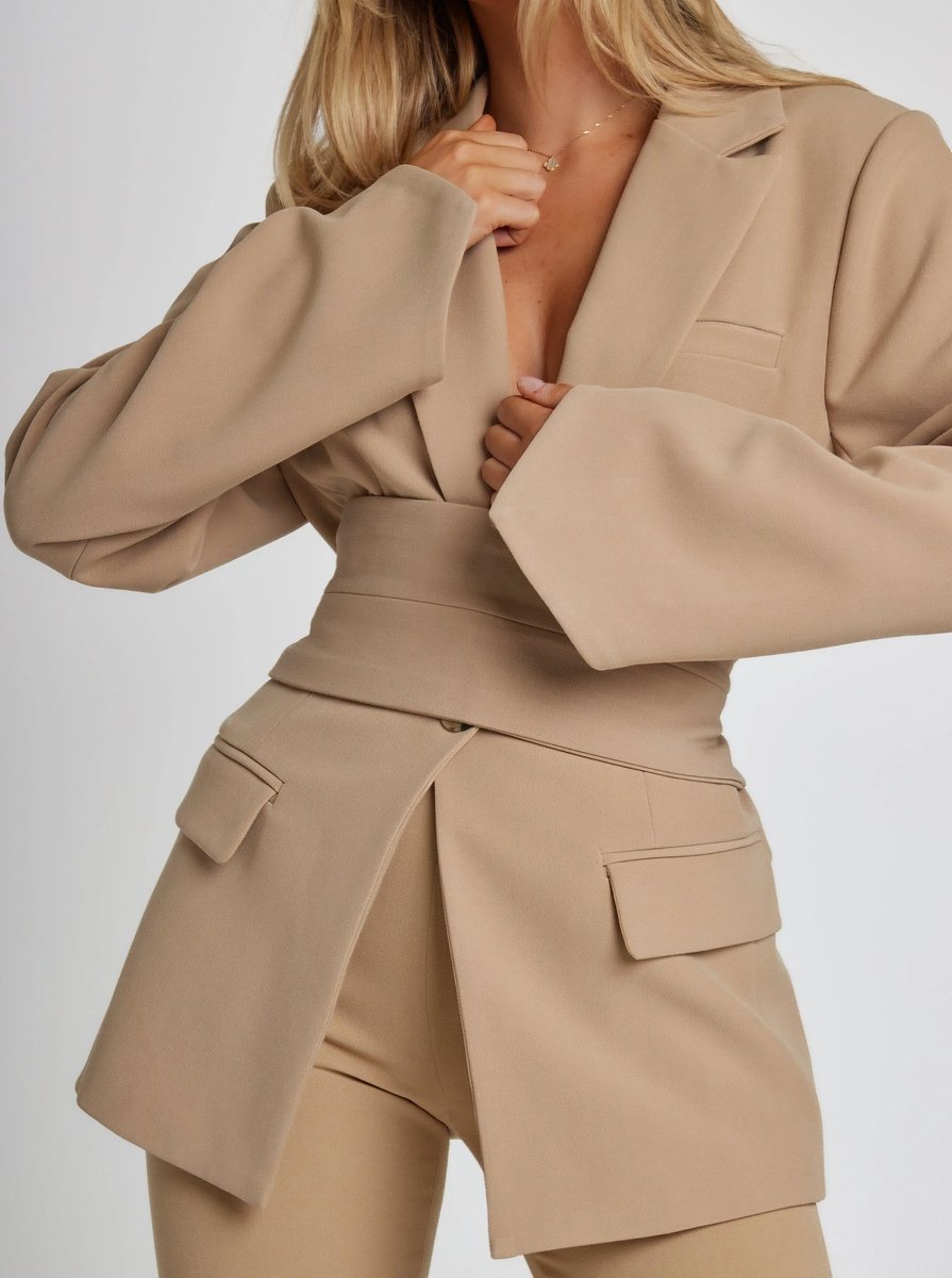 Women's Belted Tailored Open-Front Blazer