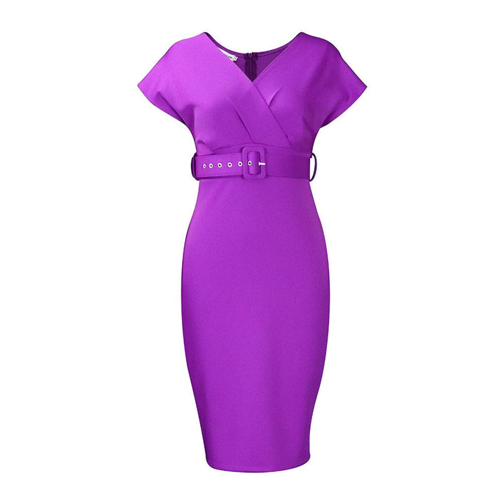 Women's Belted V-Neck Bodycon Fall Midi Dress