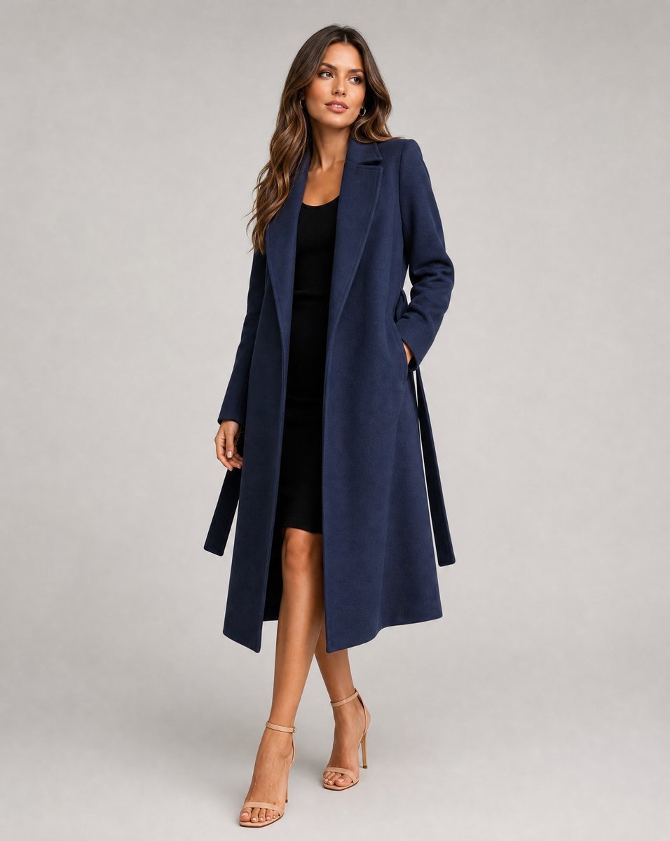 Women's Belted Wool-Blend Long-Line Lapel Trench Coat