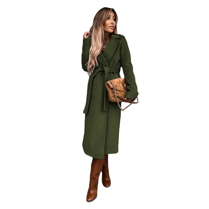 Women's Belted Wool-Blend Long Trench Coat Notch Lapel