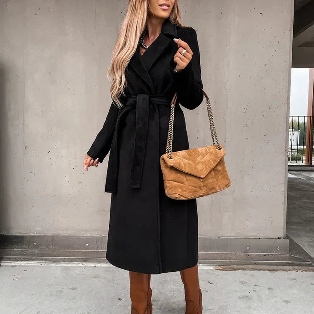 Women's Belted Wool-Blend Longline Trench Coat