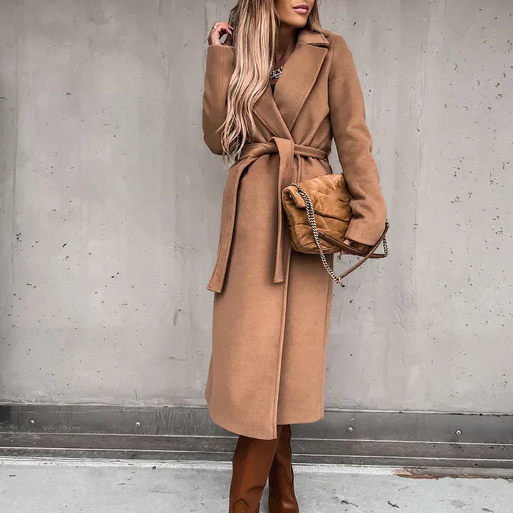 Women's Belted Wool-Blend Longline Trench Coat