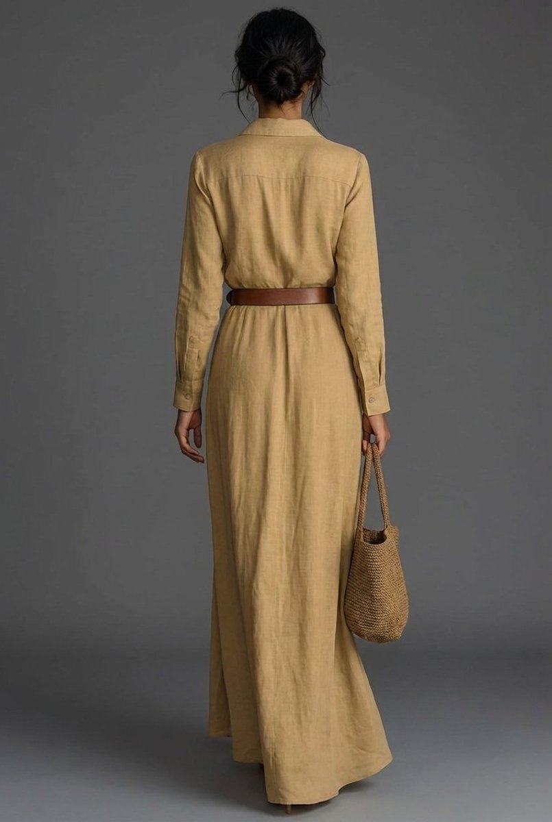 Women's Belted Wrap Long Sleeve Fall Dress Maxi