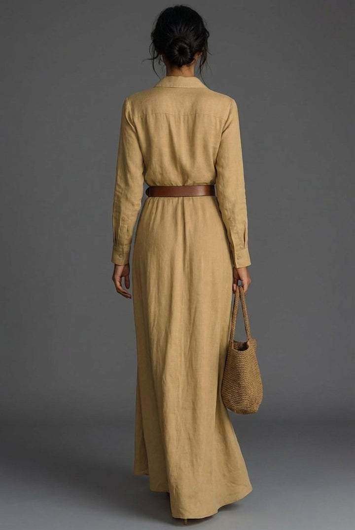 Women's Belted Wrap Long Sleeve Fall Dress Maxi