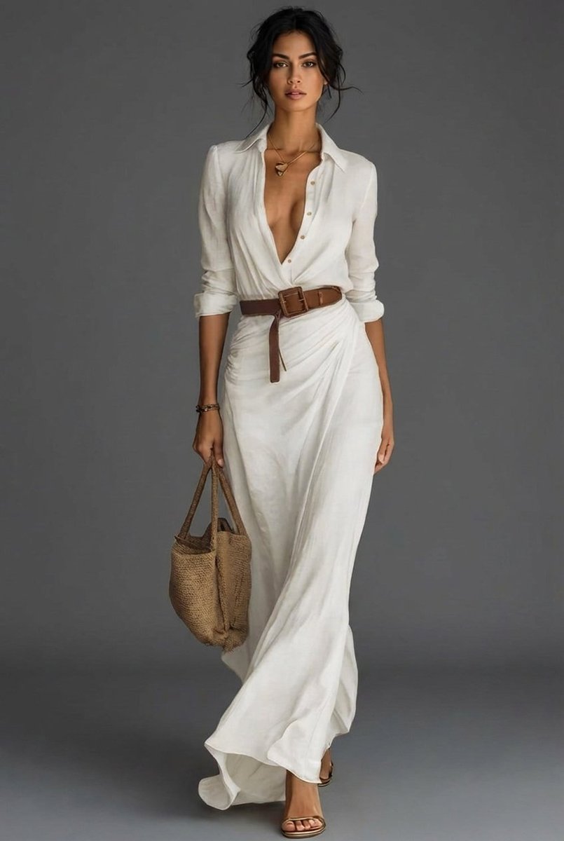 Women's Belted Wrap Long Sleeve Fall Dress Maxi
