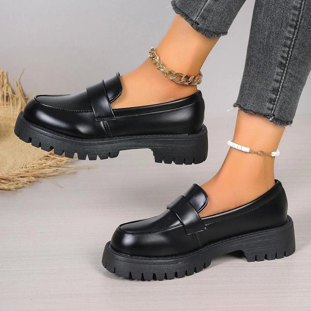 Women's Black Platform Chunky-Sole Slip-On Ankle Boots