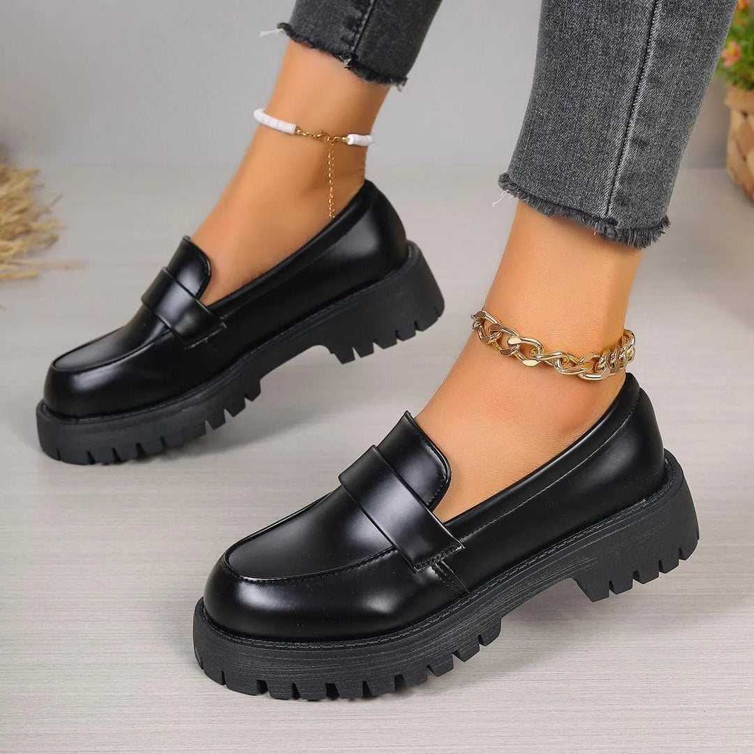 Women's Black Platform Chunky-Sole Slip-On Ankle Boots