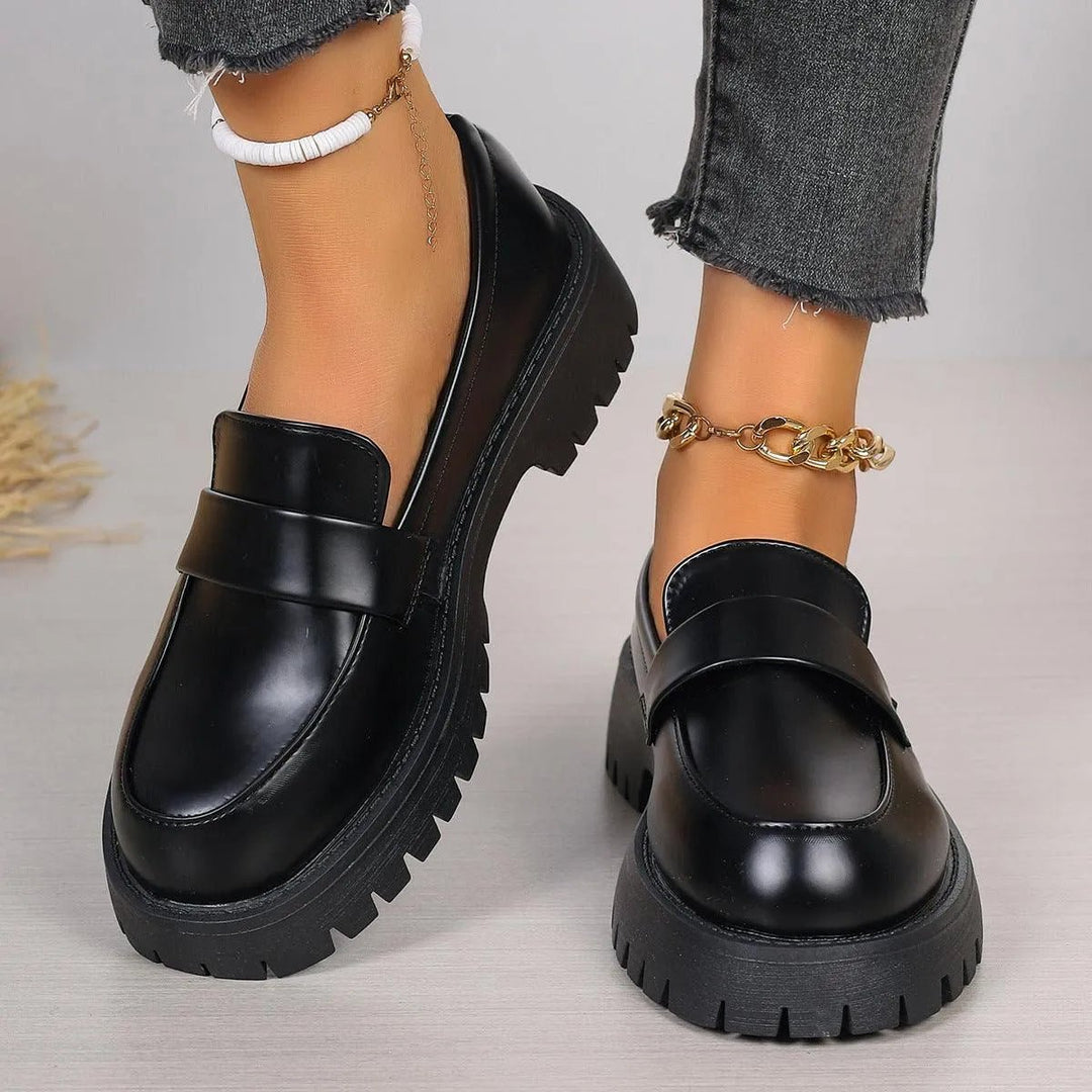 Women's Black Platform Chunky-Sole Slip-On Ankle Boots