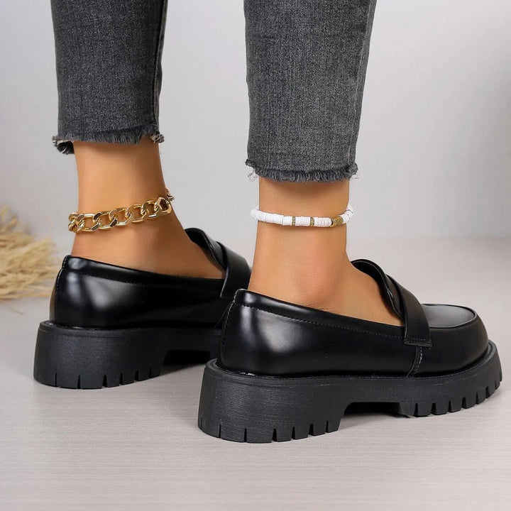 Women's Black Platform Chunky-Sole Slip-On Ankle Boots