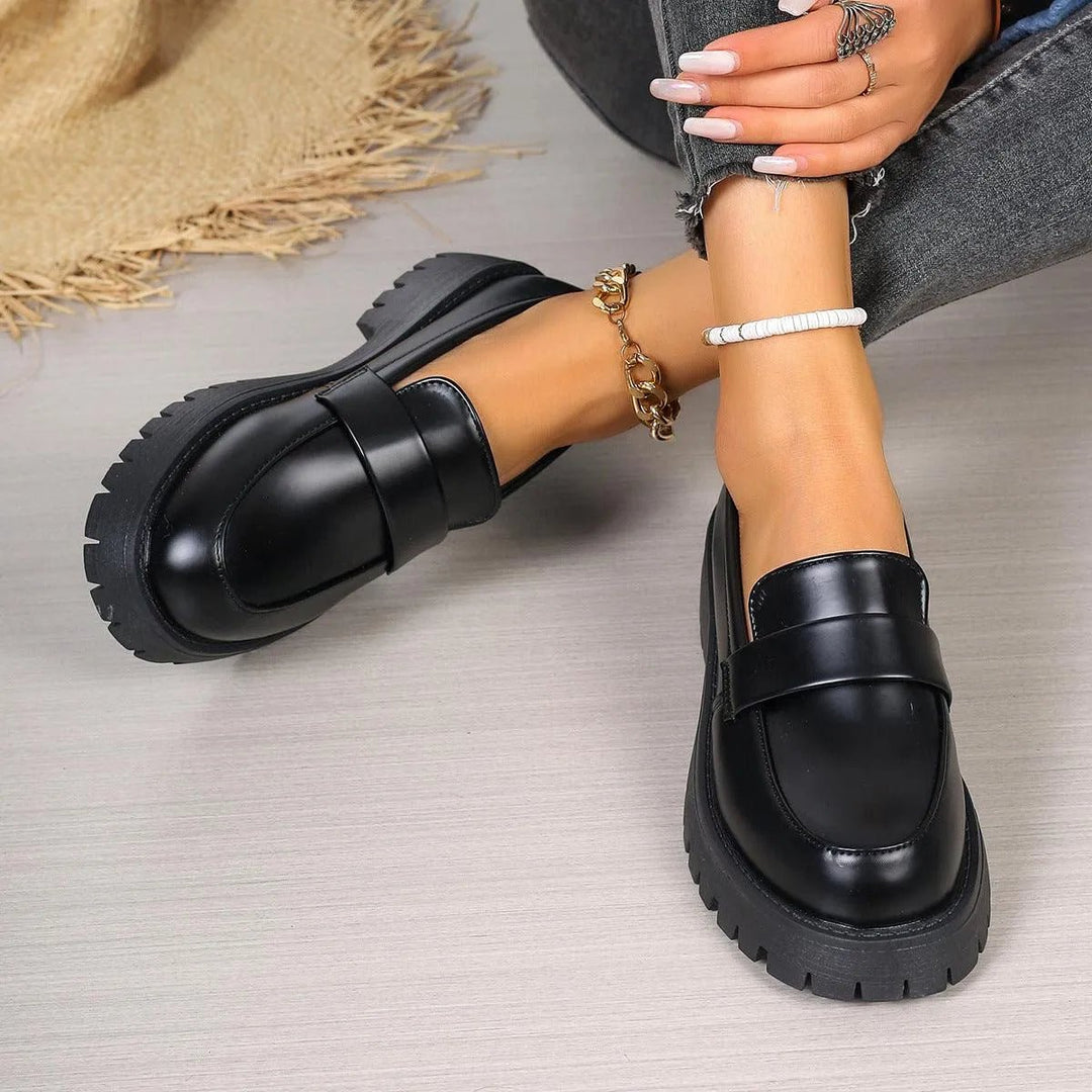 Women's Black Platform Chunky-Sole Slip-On Ankle Boots