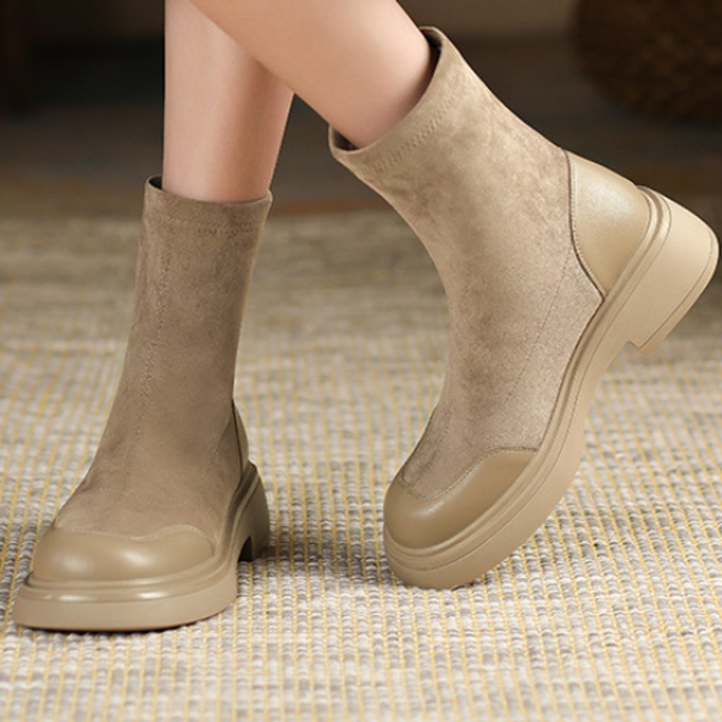 Women's Black Sock-Style Block Heel Ankle Boots