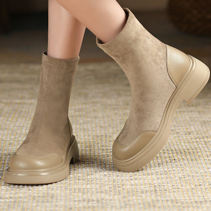 Women's Black Sock-Style Block Heel Ankle Boots