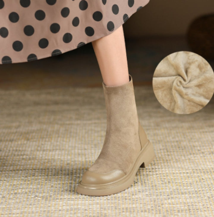 Women's Black Sock-Style Block Heel Ankle Boots