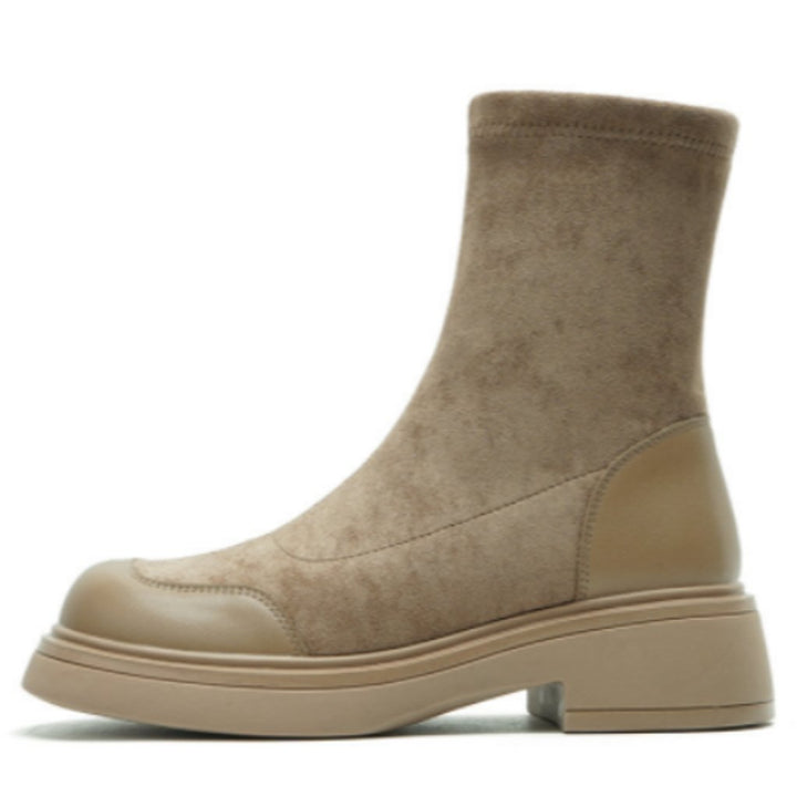 Women's Black Sock-Style Block Heel Ankle Boots