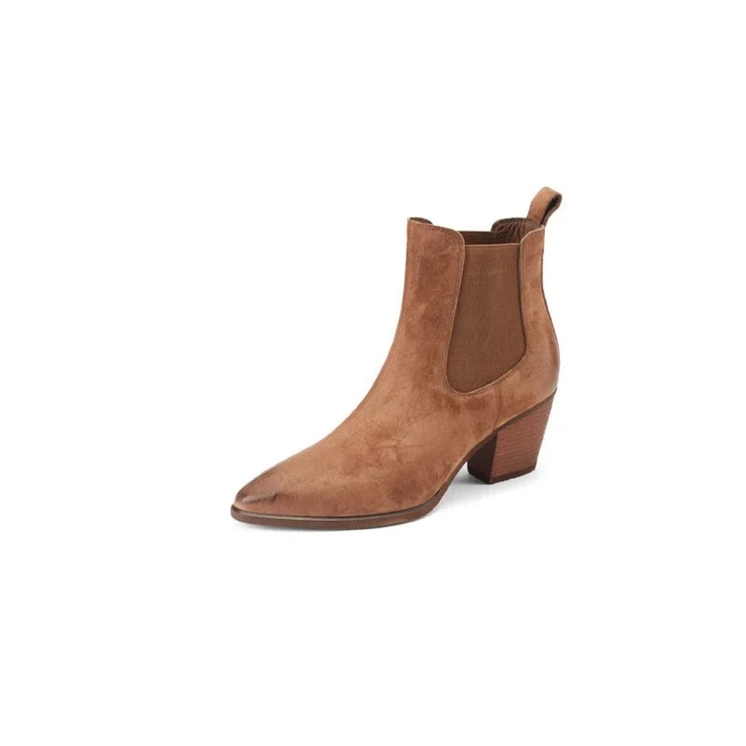 Women's Block Heel Chelsea Ankle Boots Pointed Toe Leather