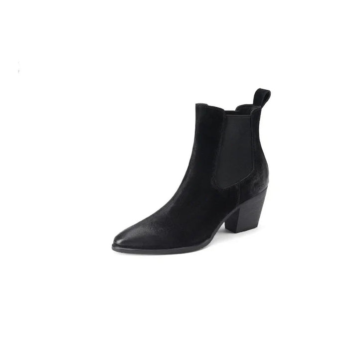 Women's Block Heel Chelsea Ankle Boots Pointed Toe Leather