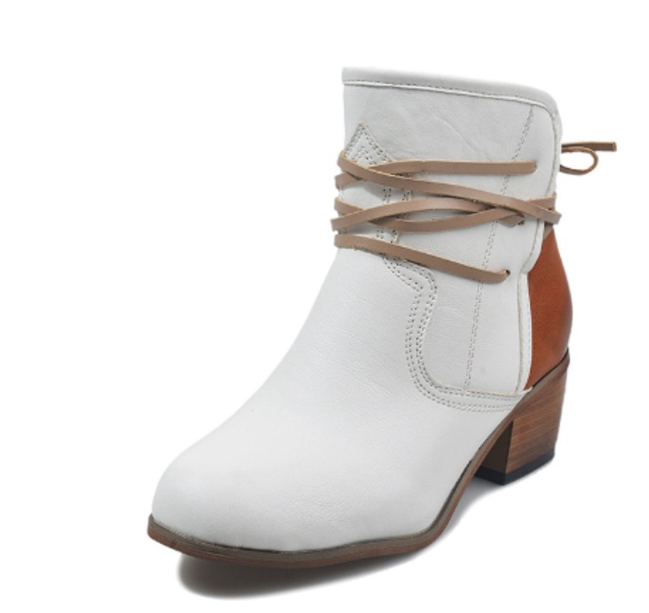 Women's Block Heel Lace-Up Western Ankle Boots