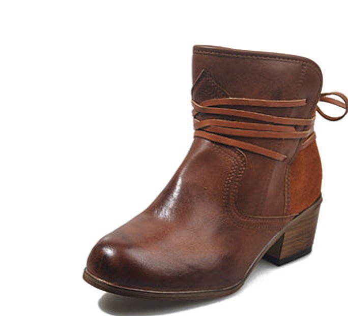 Women's Block Heel Lace-Up Western Ankle Boots