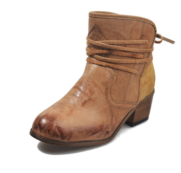 Women's Block Heel Lace-Up Western Ankle Boots