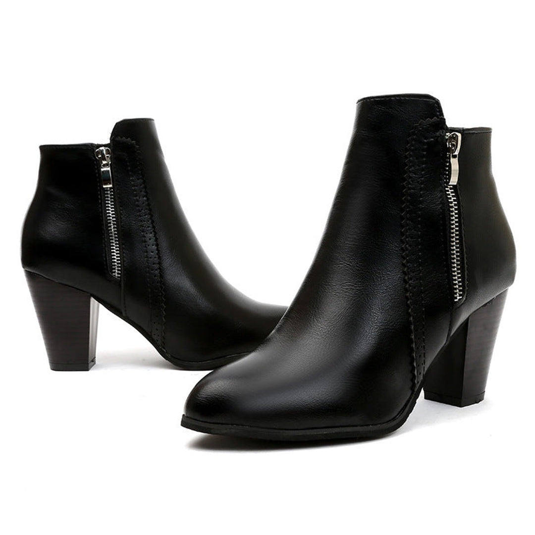 Women's Block-Heel Side-Zip Pointed-Toe Ankle Boots