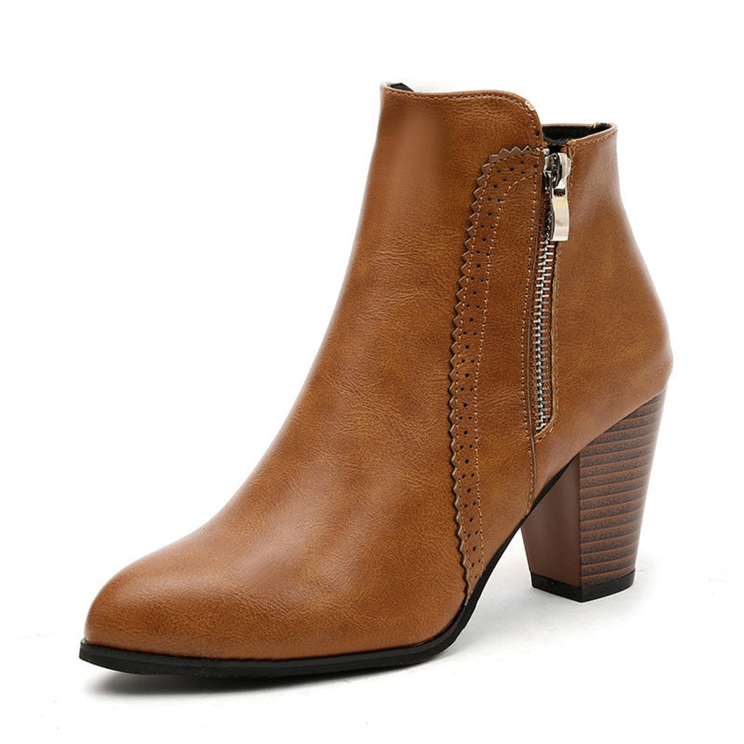 Women's Block-Heel Side-Zip Pointed-Toe Ankle Boots