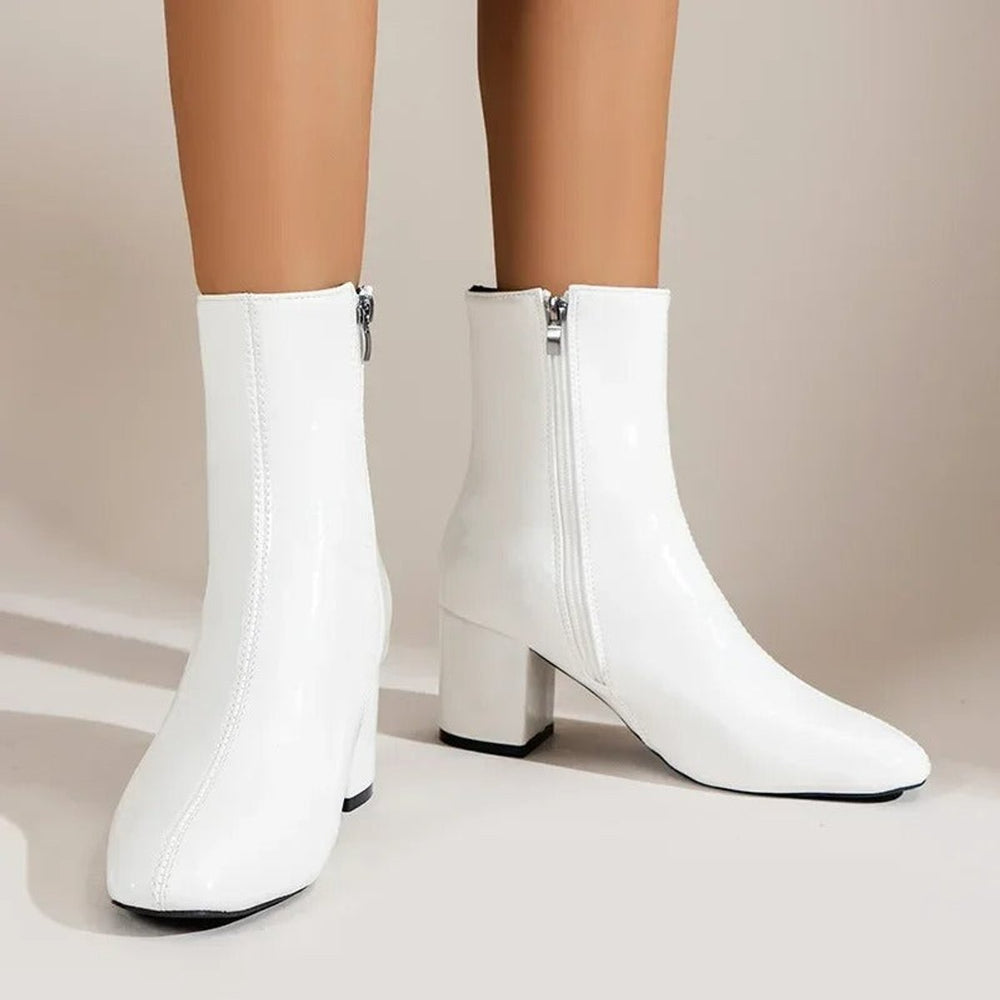 Women's Block Heel Side-Zip Square-Toe Ankle Boots