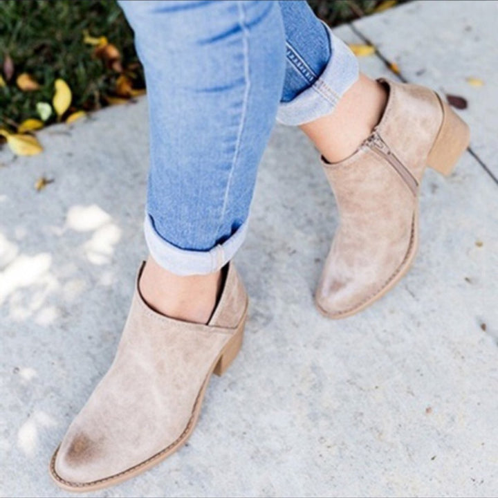 Women's Block Heel Side-Zip Suede Ankle Boots