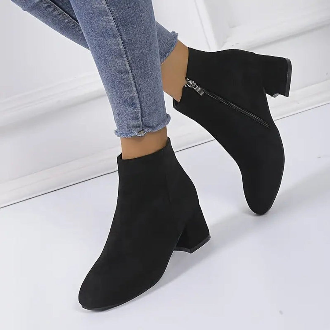 Women's Block Heel Side-Zip Suede Ankle Boots