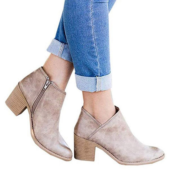 Women's Block Heel Side-Zip Suede Ankle Boots