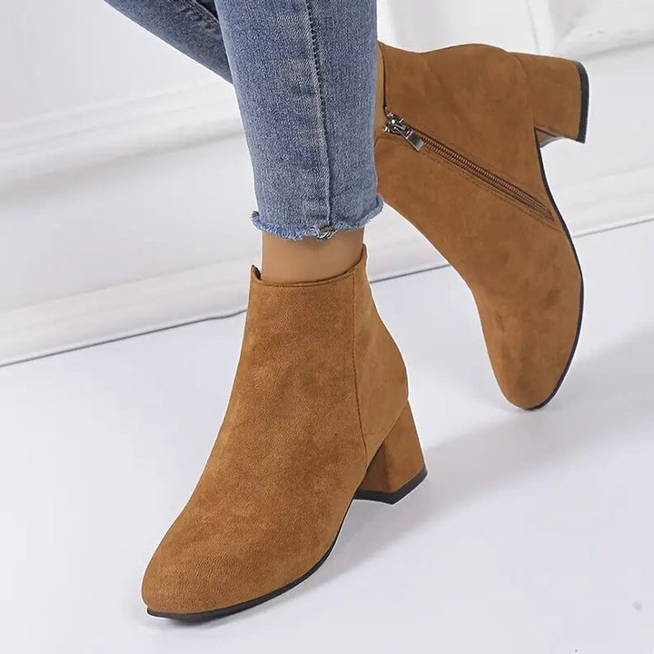 Women's Block Heel Side-Zip Suede Ankle Boots