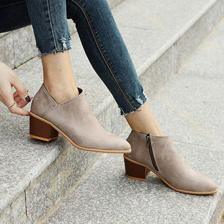Women's Block Heel Side-Zip Suede Ankle Boots