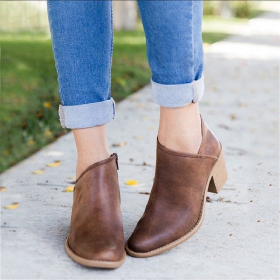 Women's Block Heel Side-Zip Suede Ankle Boots