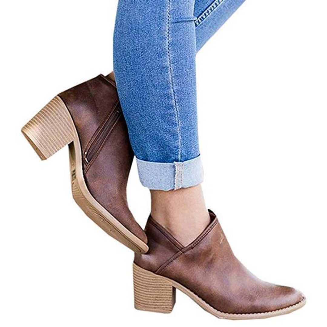 Women's Block Heel Side-Zip Suede Ankle Boots