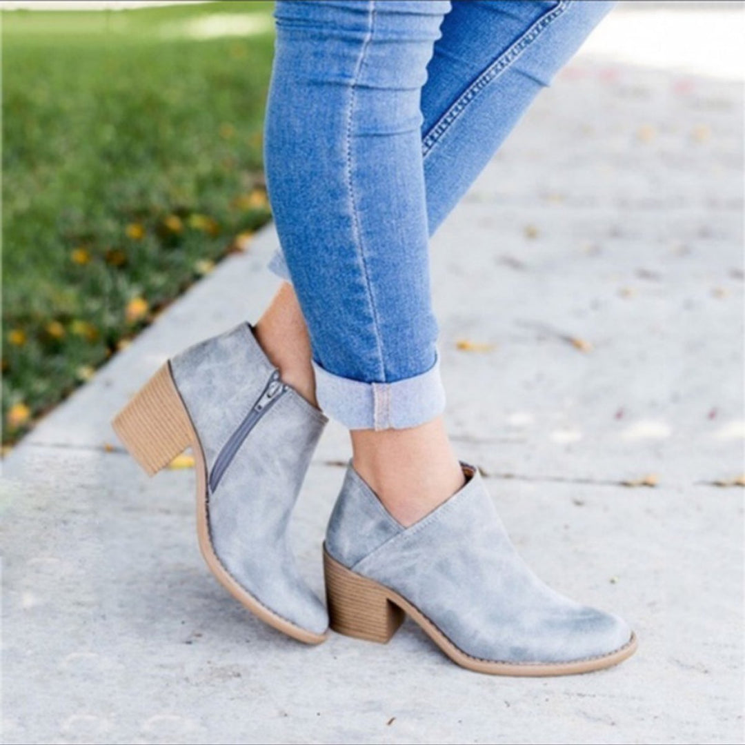Women's Block Heel Side-Zip Suede Ankle Boots