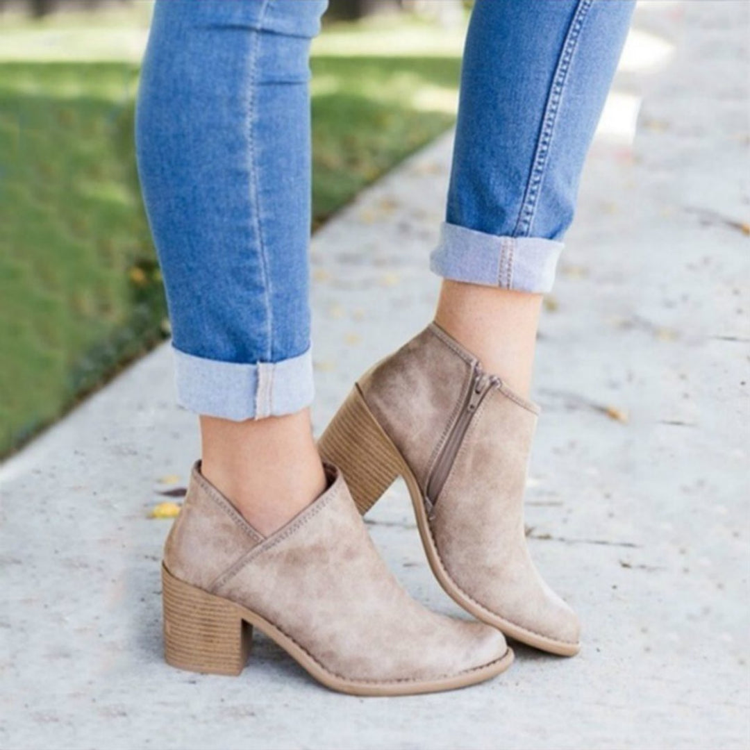 Women's Block Heel Side-Zip Suede Ankle Boots