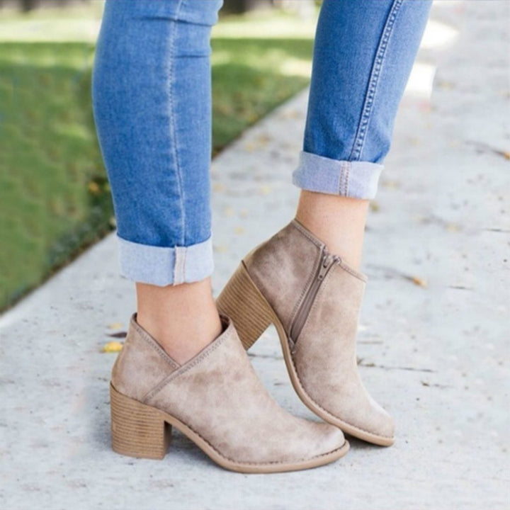 Women's Block Heel Side-Zip Suede Ankle Boots