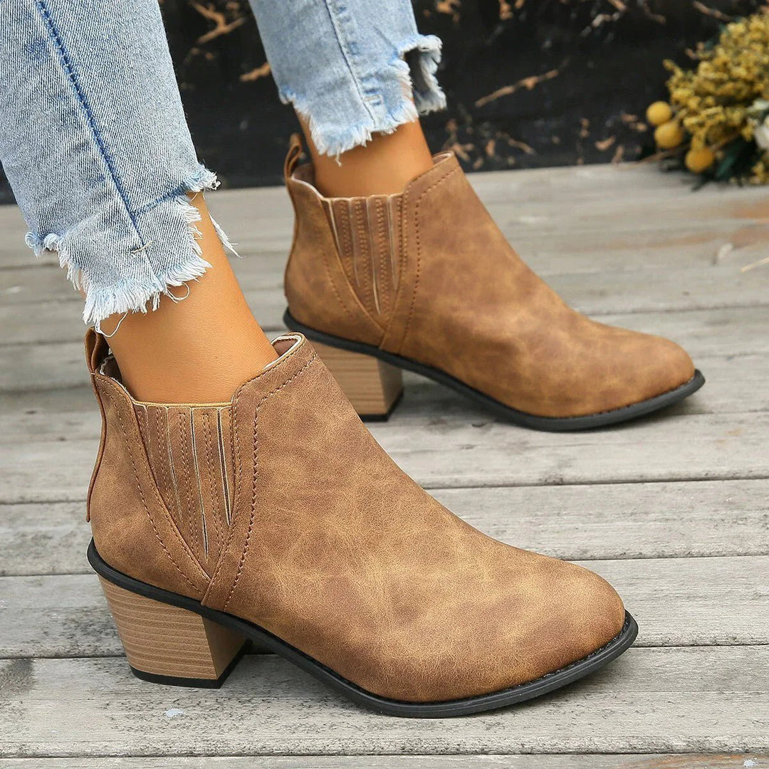 Women's Block-Heel Slip-On Chelsea Ankle Boots