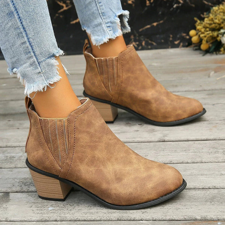 Women's Block-Heel Slip-On Chelsea Ankle Boots