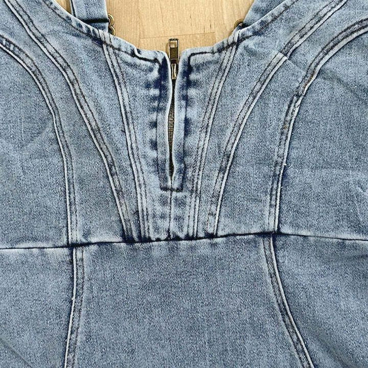 Women's Bodycon Denim Fall Midi Dress Front-Zip Side-Slit