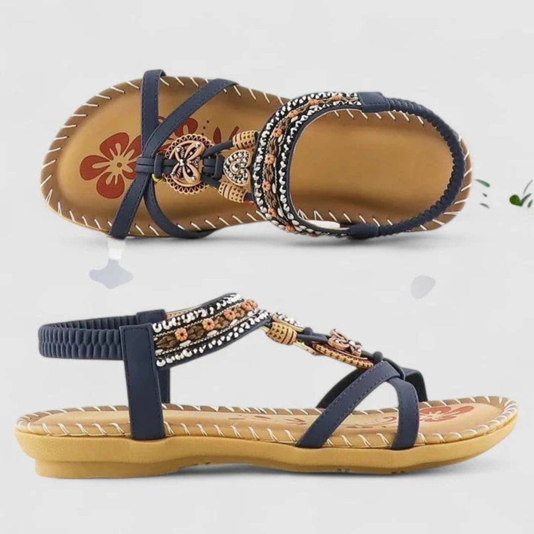 Women's Bohemian Beaded Strappy Flat Open-Toe Sandals