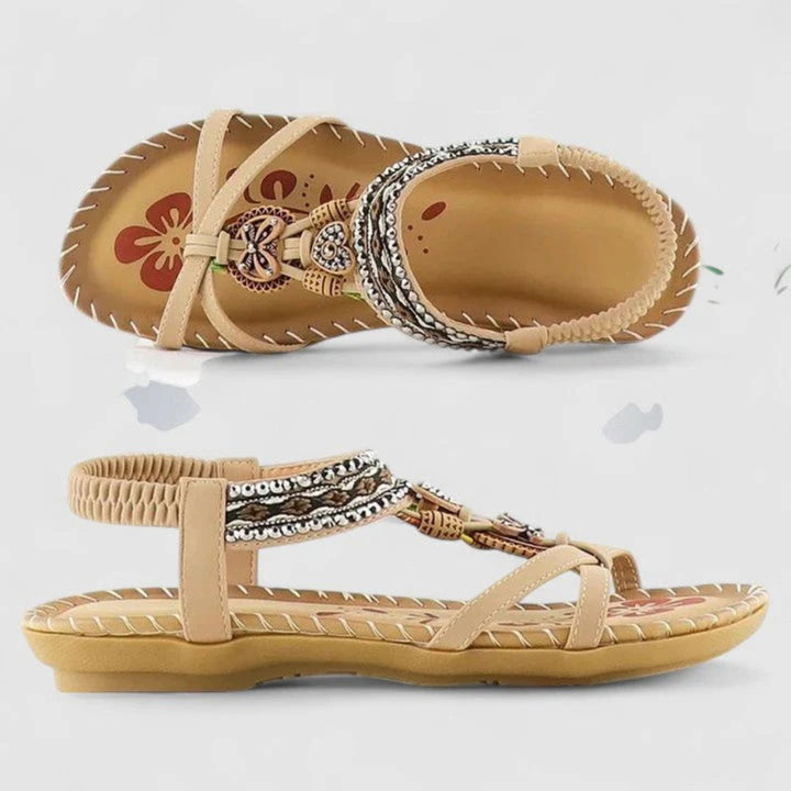 Women's Bohemian Beaded Strappy Flat Open-Toe Sandals