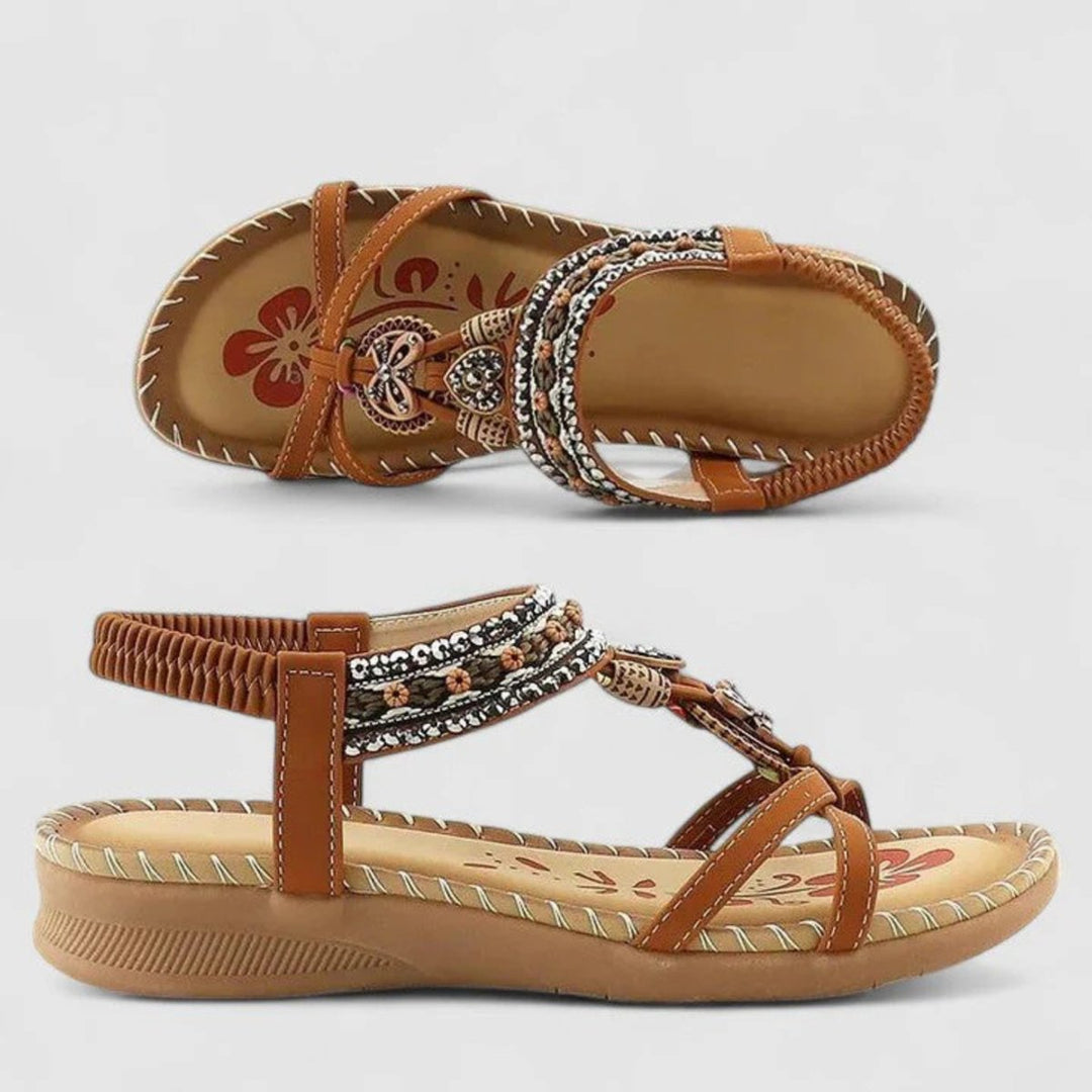 Women's Bohemian Beaded Strappy Flat Open-Toe Sandals