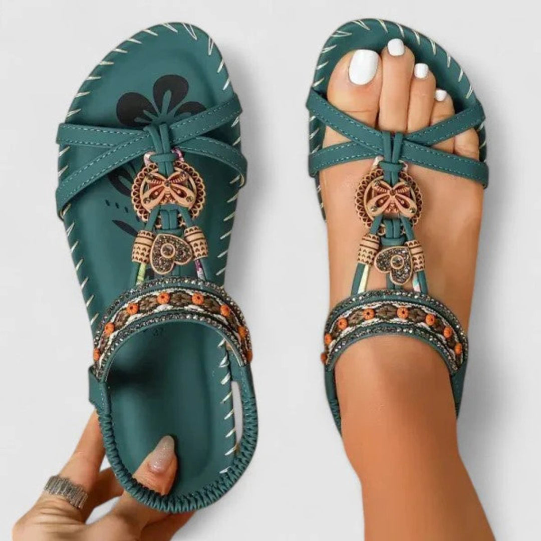 Women's Bohemian Beaded Strappy Flat Open-Toe Sandals