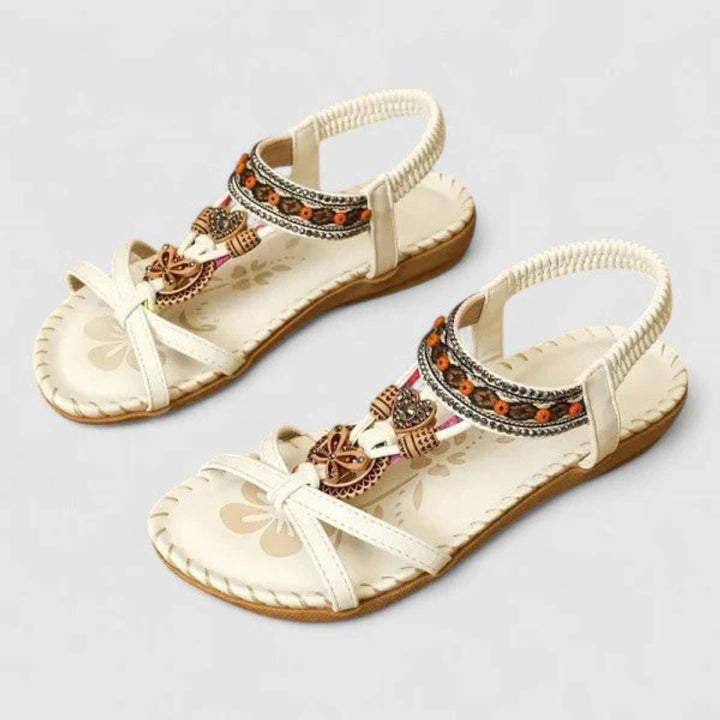 Women's Bohemian Beaded Strappy Flat Open-Toe Sandals