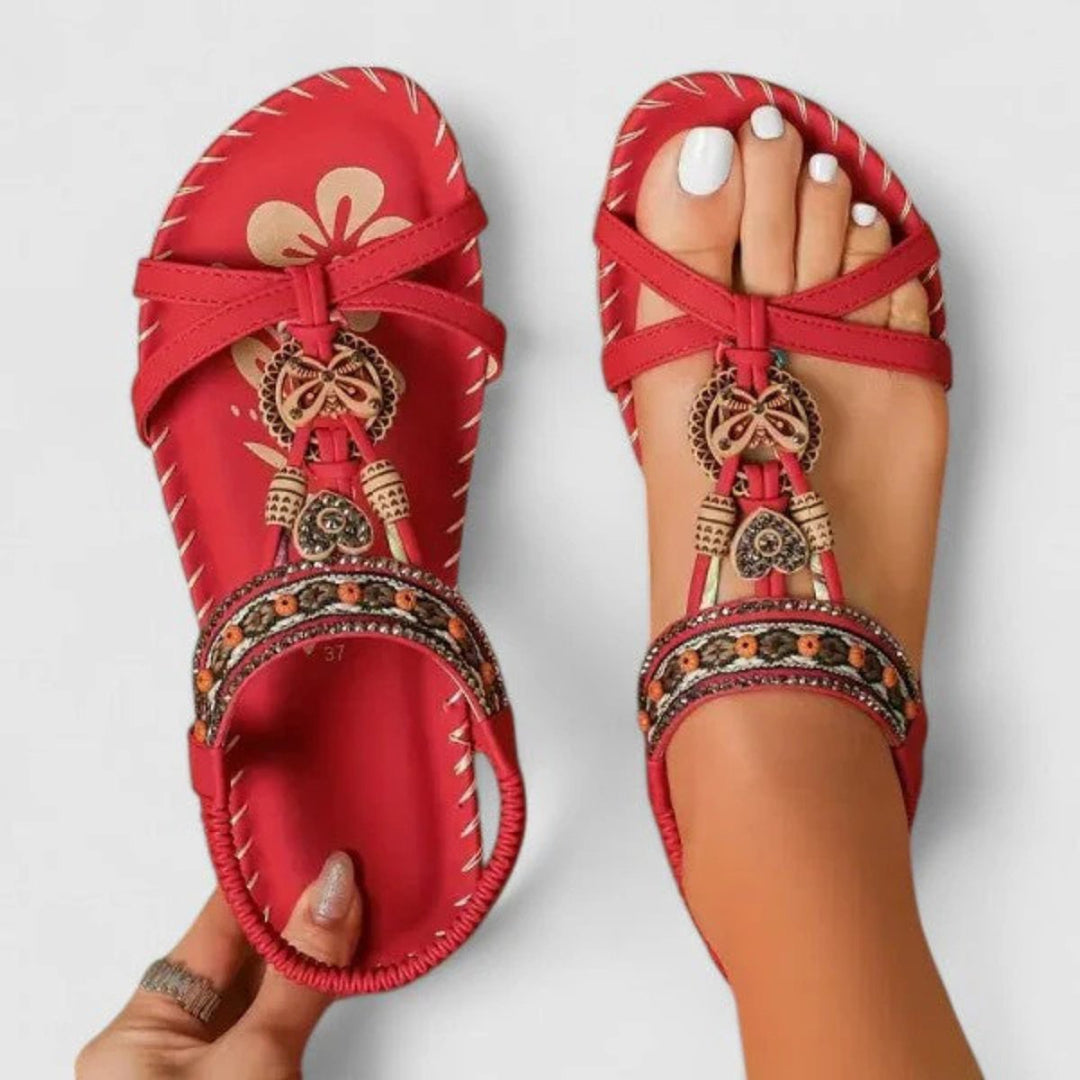 Women's Bohemian Beaded Strappy Flat Open-Toe Sandals