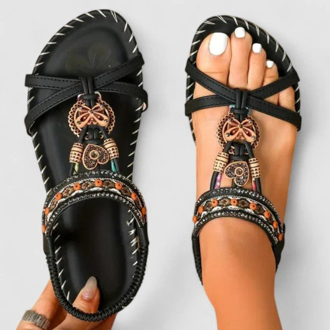 Women's Bohemian Beaded Strappy Flat Open-Toe Sandals