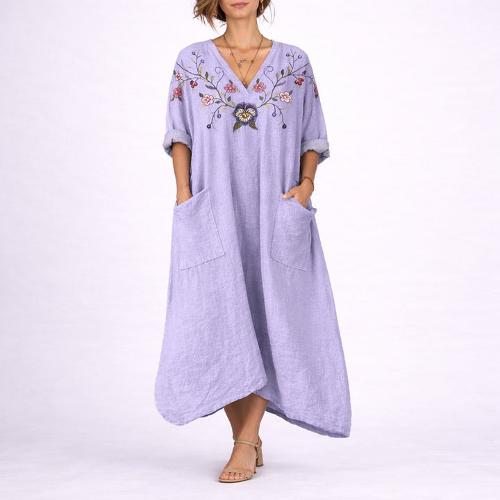 Women's Bohemian Paisley Maxi Fall Wedding Guest Dress V-Neck Kaftan