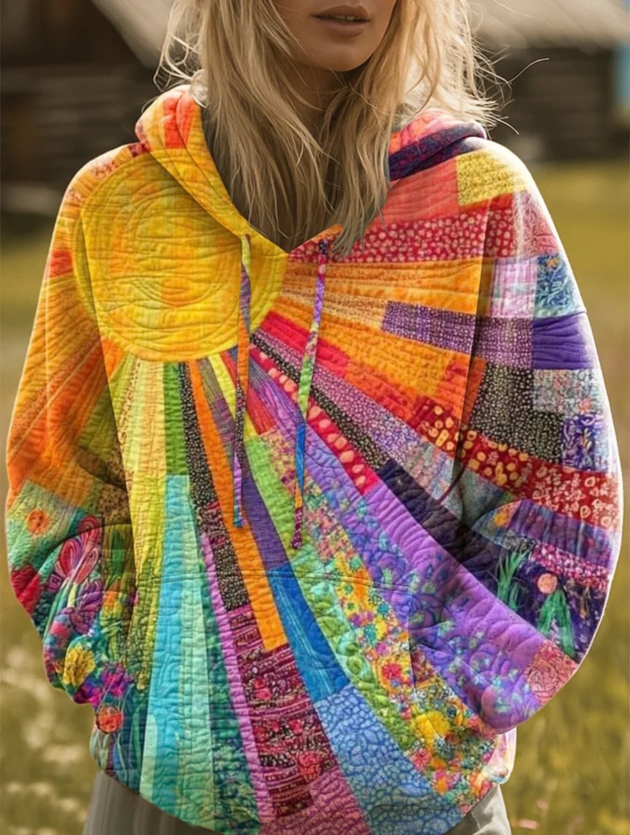 Women's Bohemian Patchwork Quilted Oversized Sweater Hoodie