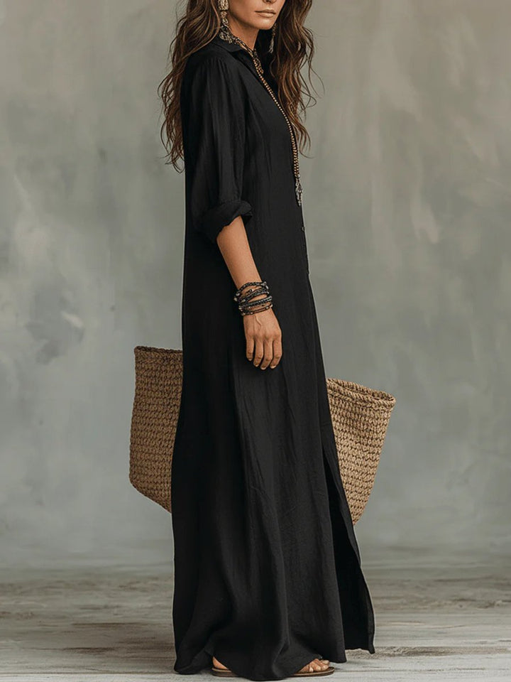 Women's Boho Button-Down Fall Wedding Guest Dress Maxi Shirt Dress